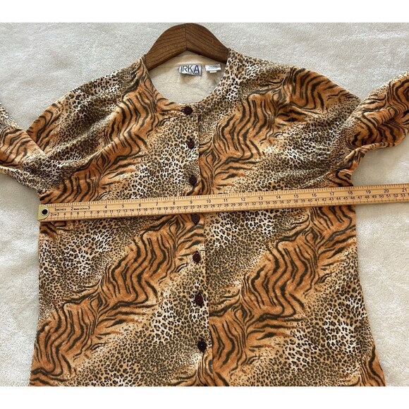 Vintage IRKA Womens Cardigan Medium Silk Blend Knit Animal Print Leopard Cheetah - Picture 7 of 11